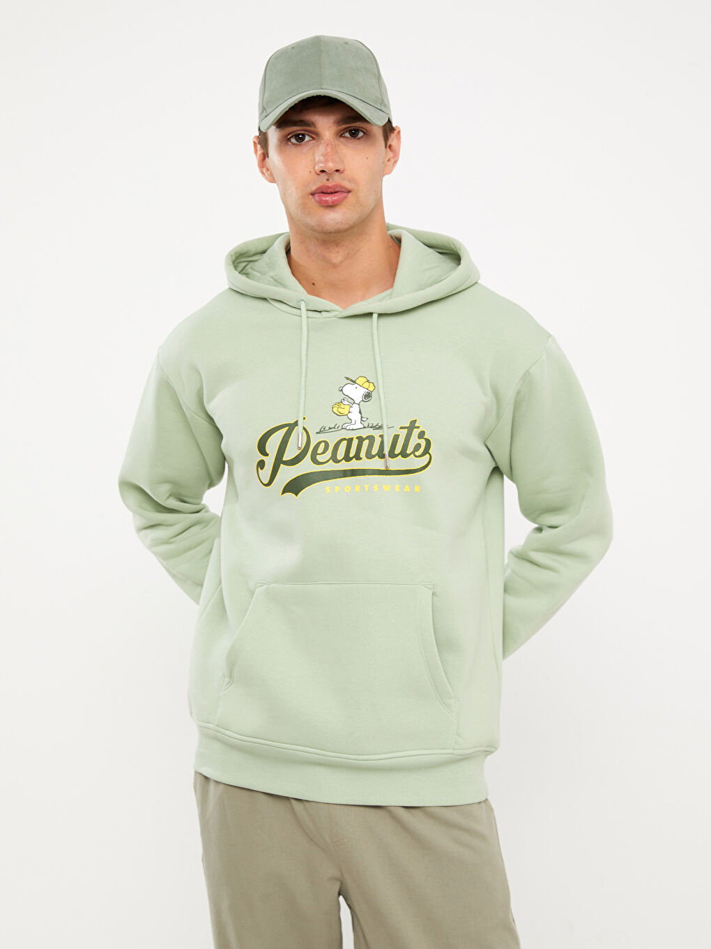 LCW Casual Açık Nane Yeşili Uzun Kollu Baskılı Erkek Hoodie