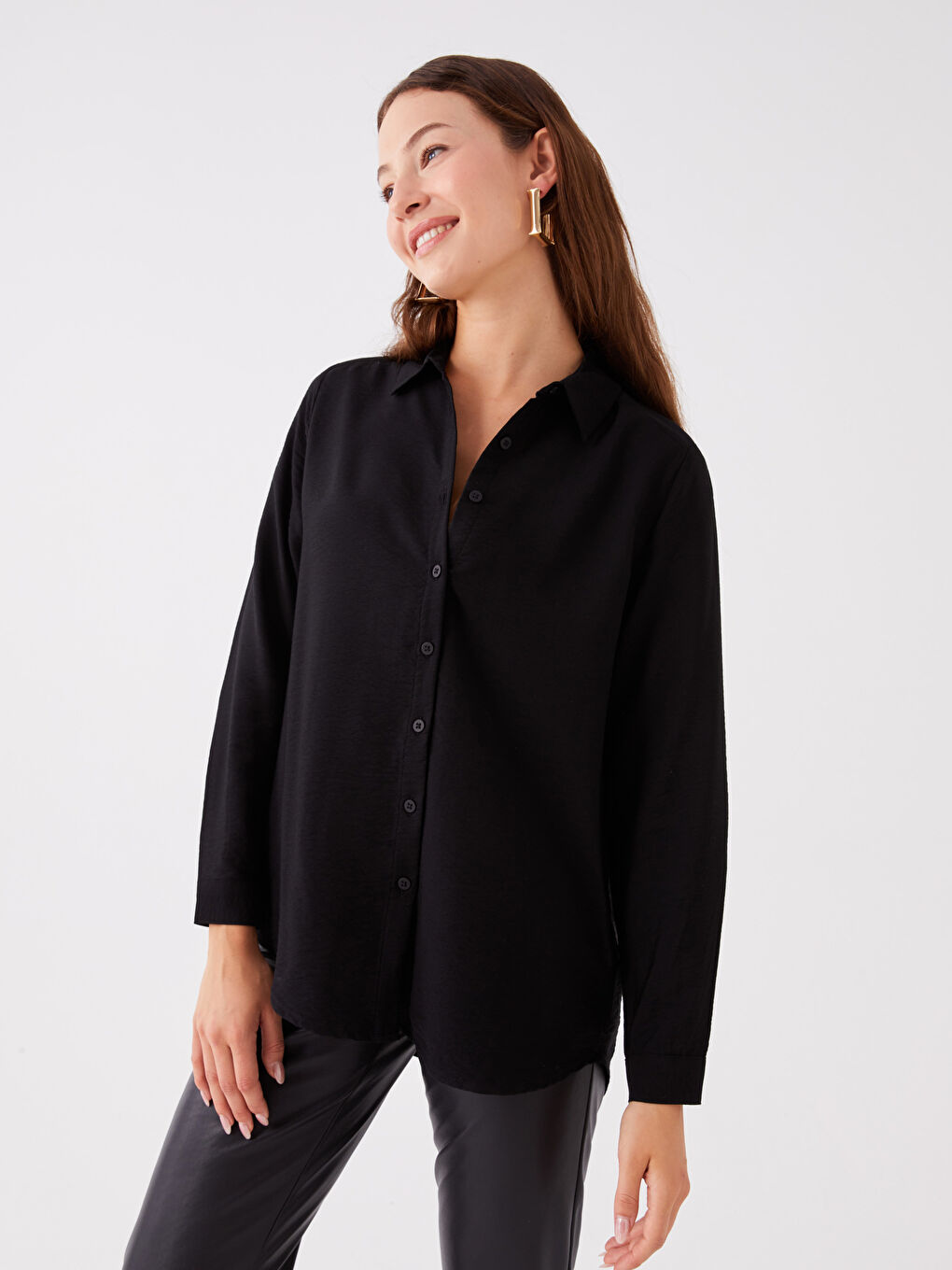 Plain Long Sleeve Women's Shirt-1