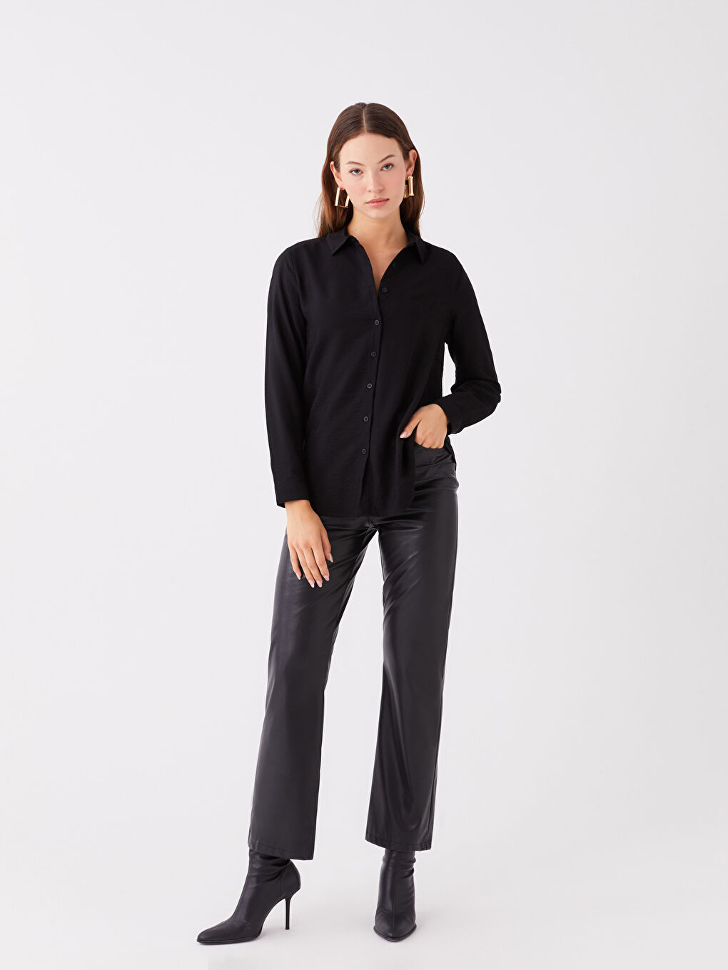 Plain Long Sleeve Women's Shirt-2