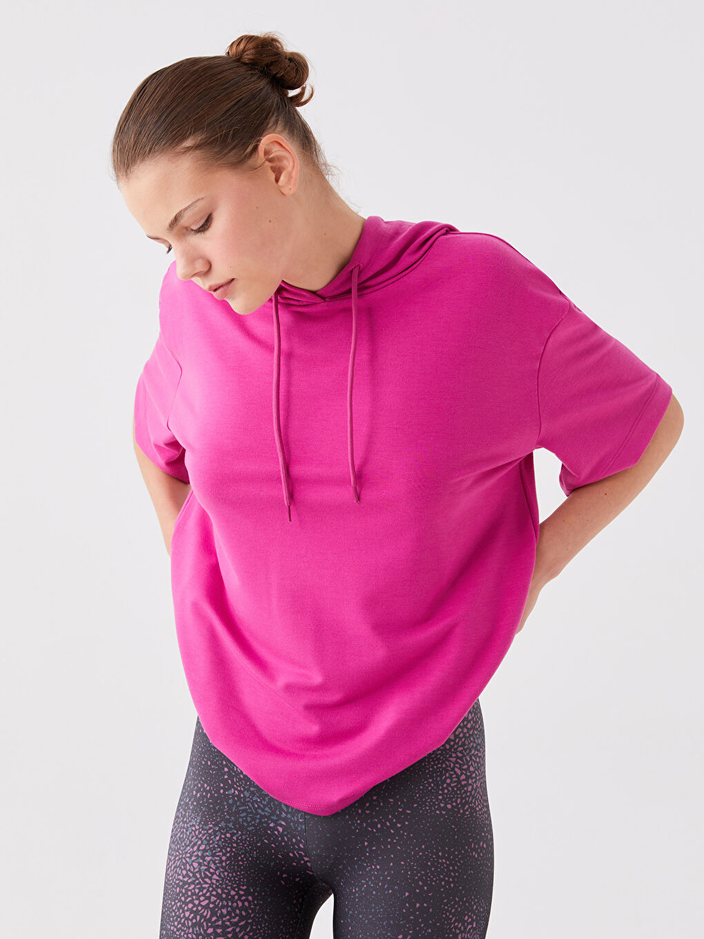 Plain Short-Sleeve Women's Hoodie-1