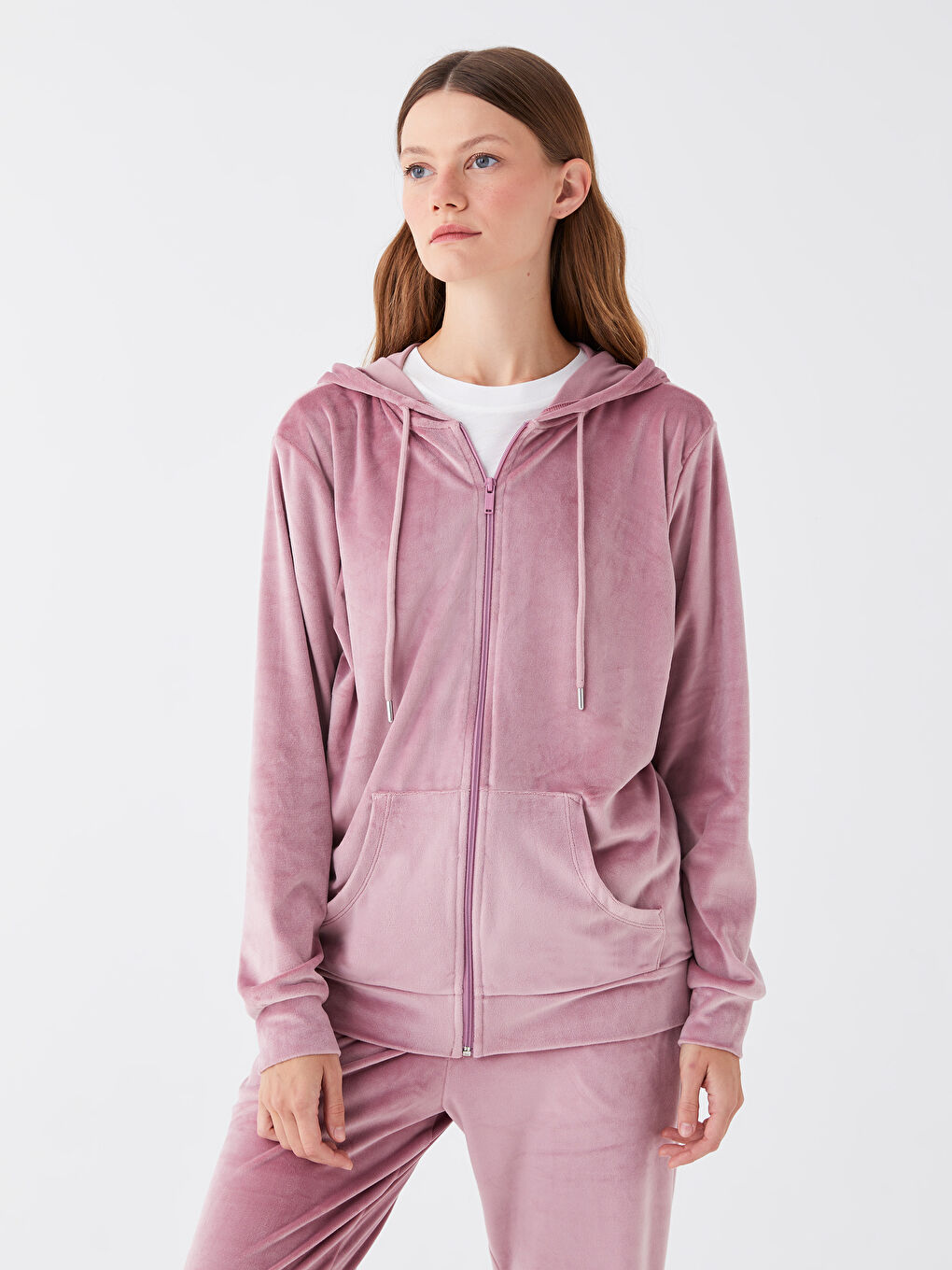 Hooded Plain Long Sleeve Women's Velvet Cardigan