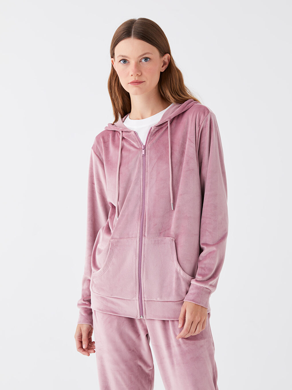 Hooded Plain Long Sleeve Women's Velvet Cardigan-1