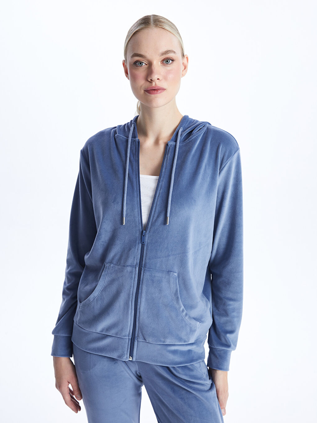 LC Waikiki Hooded Plain Long Sleeve Women's Velvet Cardigan -W3BU02Z8-R0R