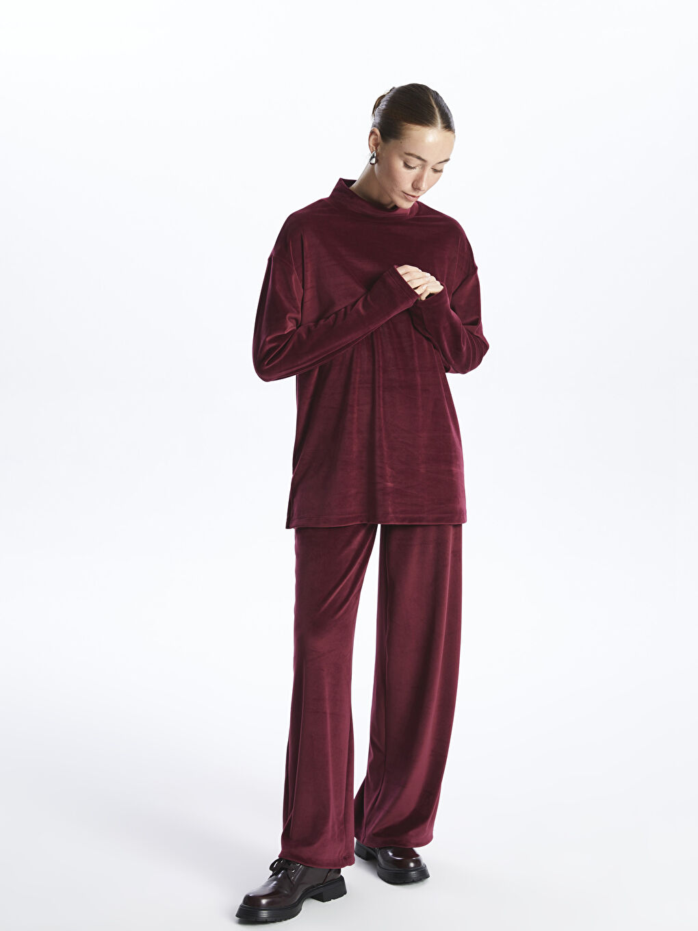 Pantalon de survêtement uni à jambe large et taille élastiquée pour femmes