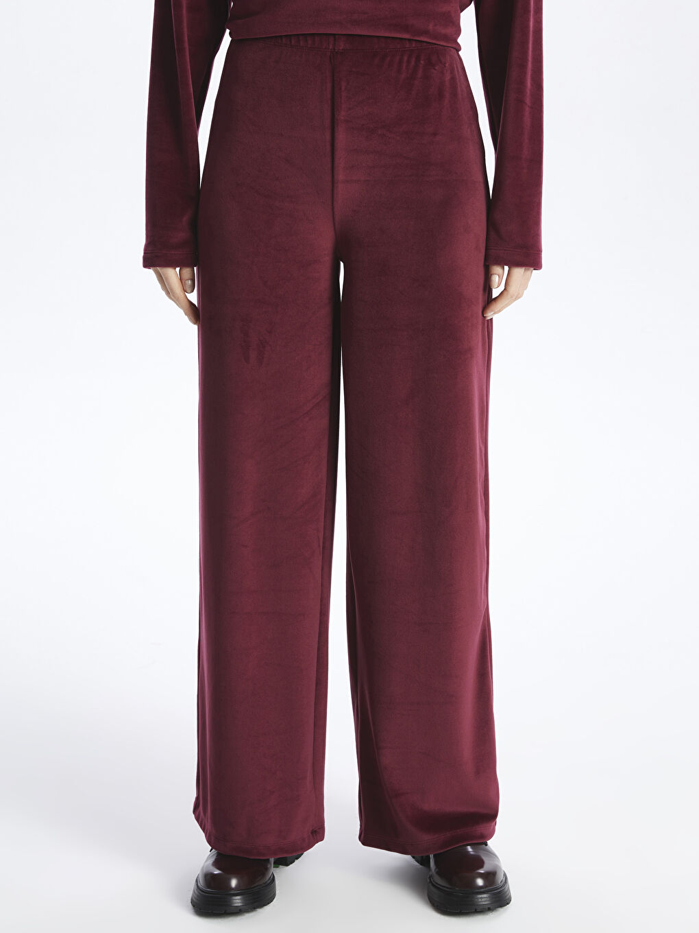 Pantalon de survêtement uni à jambe large et taille élastiquée pour femmes-2