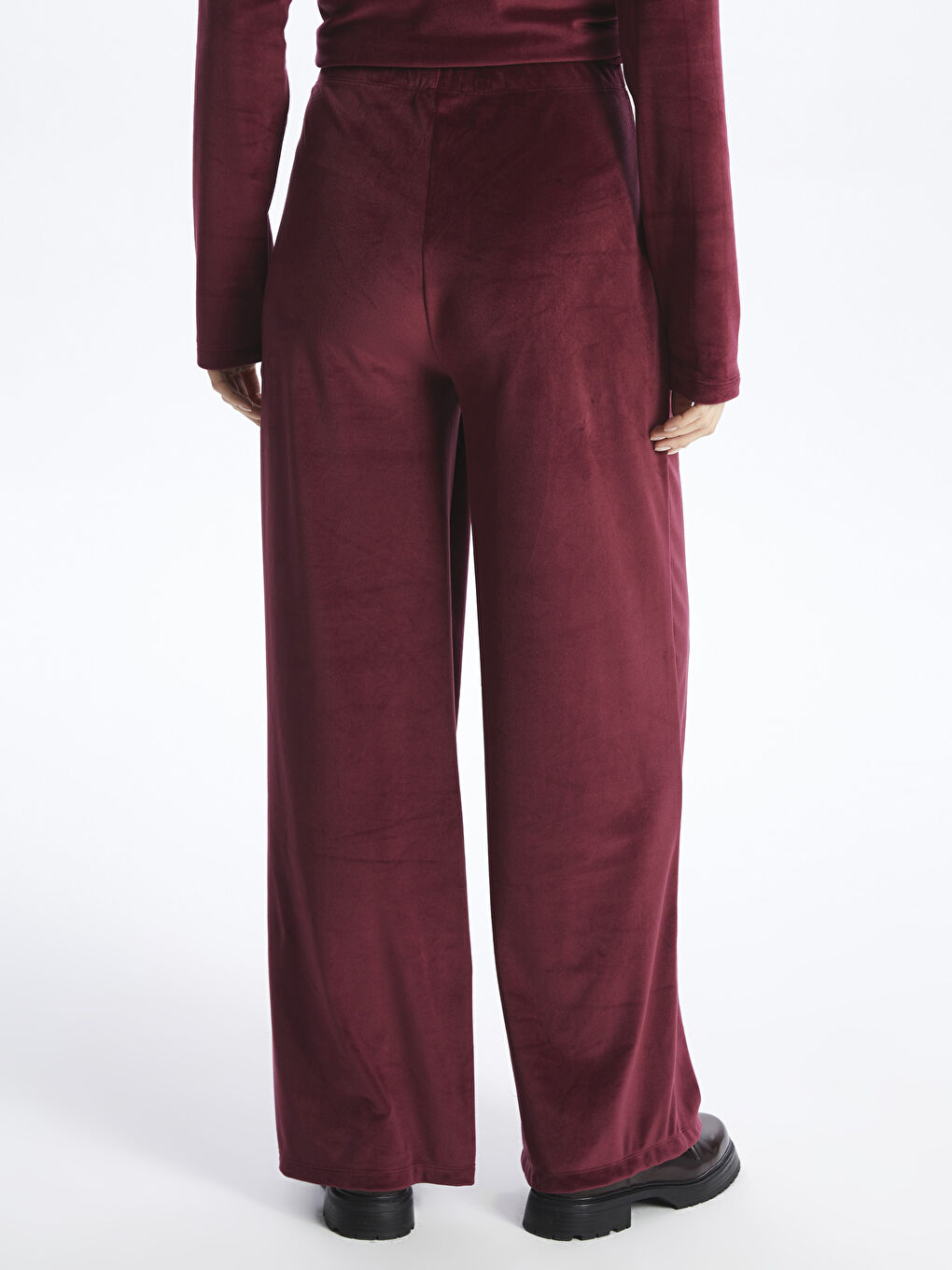 Pantalon de survêtement uni à jambe large et taille élastiquée pour femmes-4