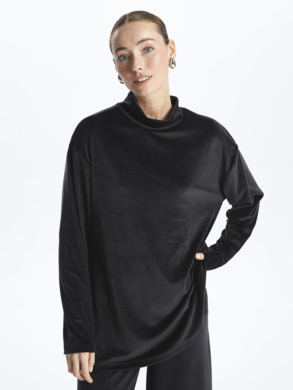 Half Turtleneck Straight Long Sleeve Women's Tunic-1