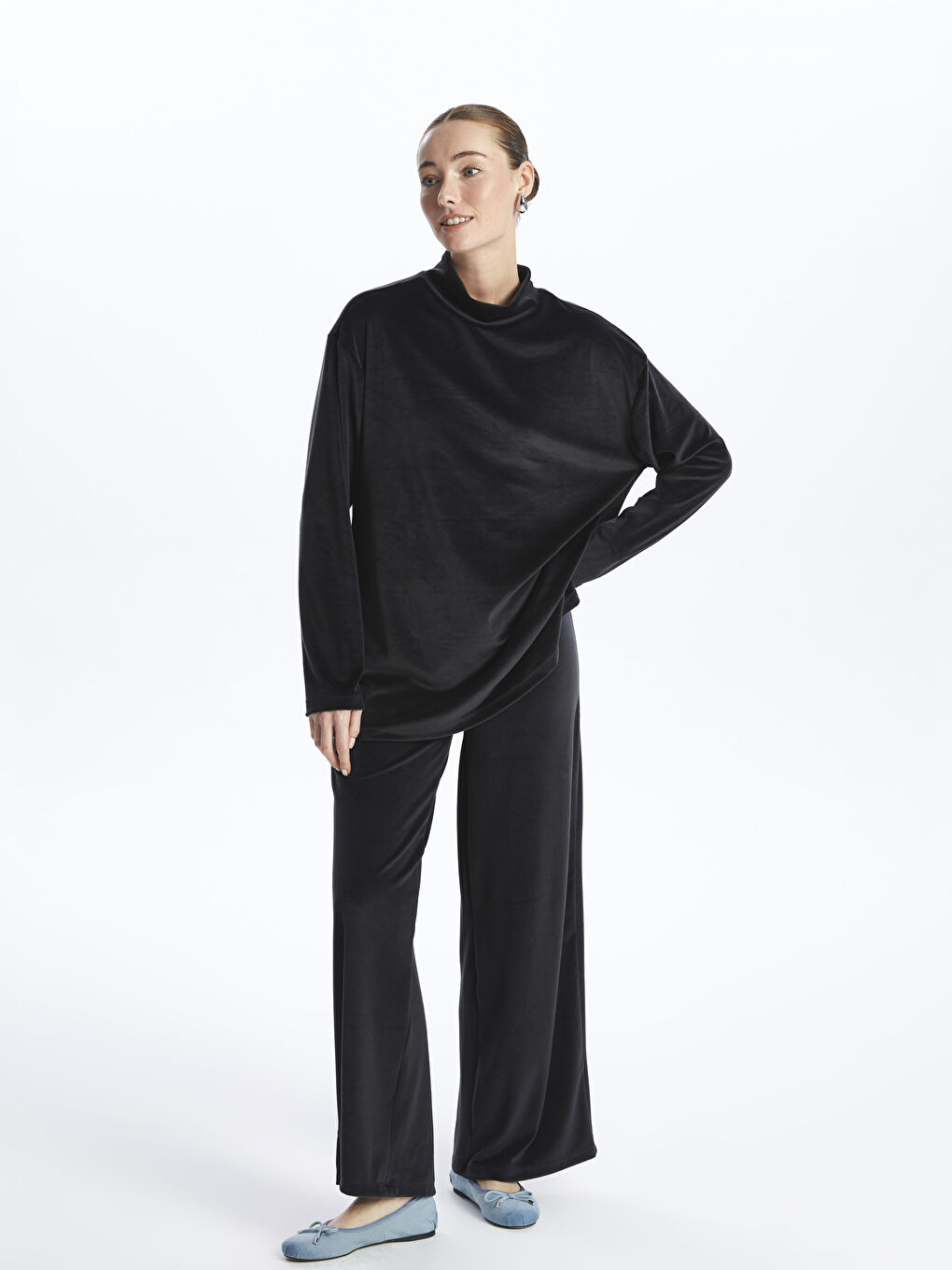 Half Turtleneck Straight Long Sleeve Women's Tunic-2