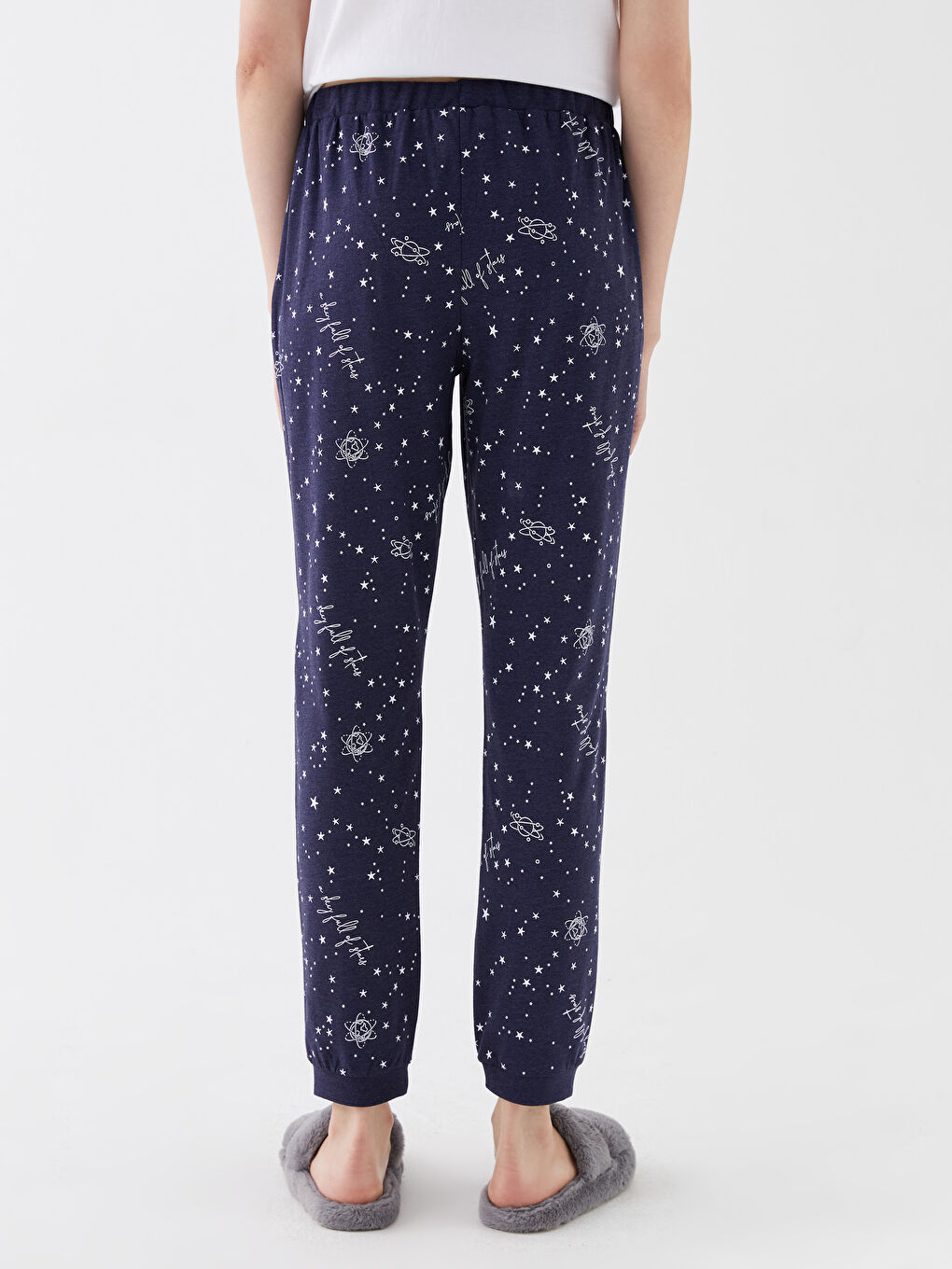 Lacivert Beli Lastikli Desenli Kadın Jogger Pijama Altı-3