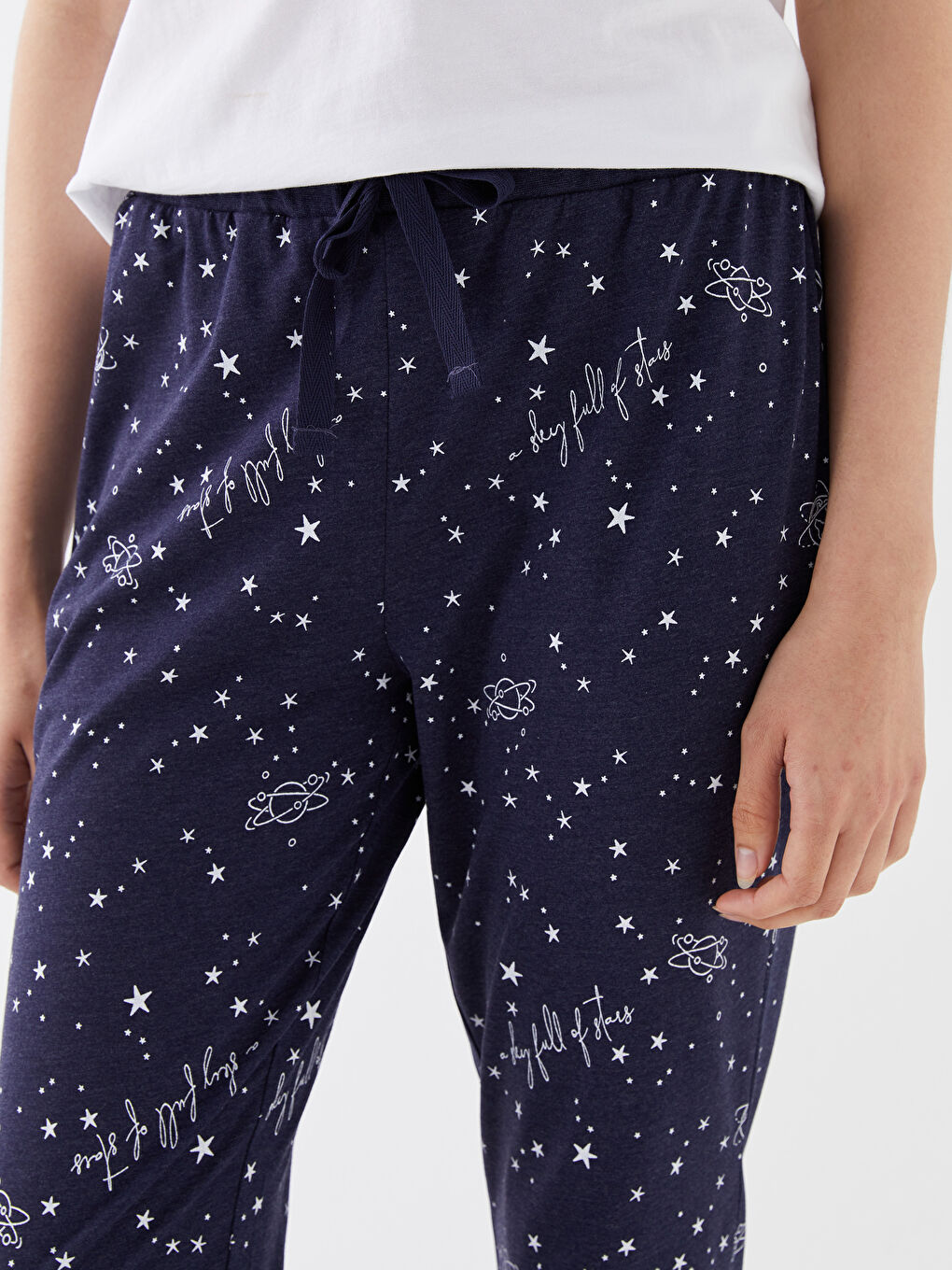 Lacivert Beli Lastikli Desenli Kadın Jogger Pijama Altı-4