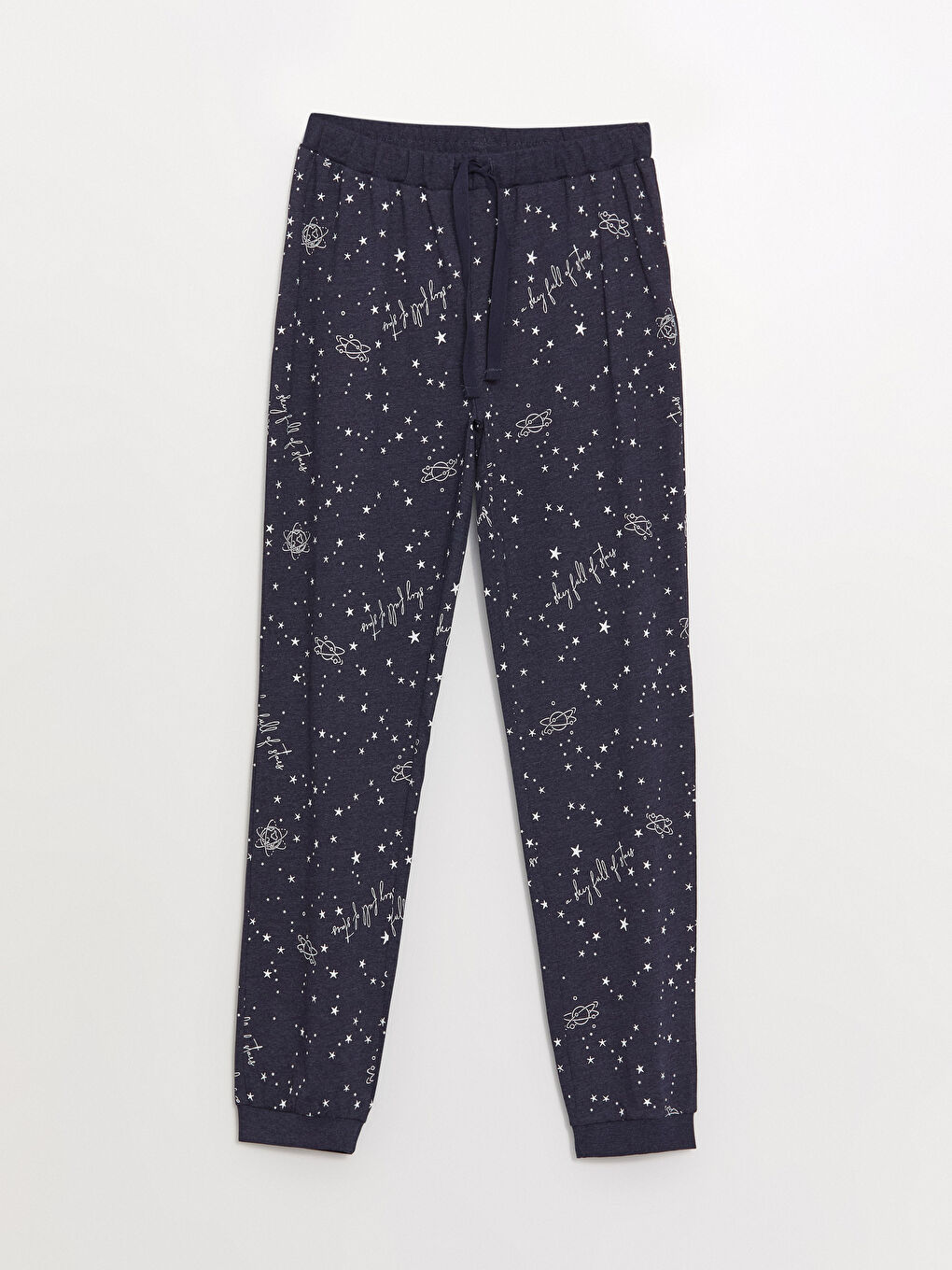 Lacivert Beli Lastikli Desenli Kadın Jogger Pijama Altı-5