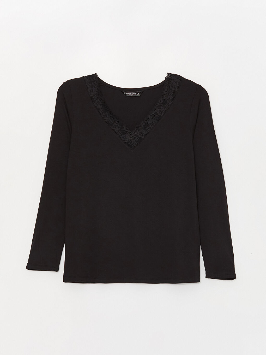 Siyah V Yaka Düz Uzun Kollu Kadın Pijama Takımı-6