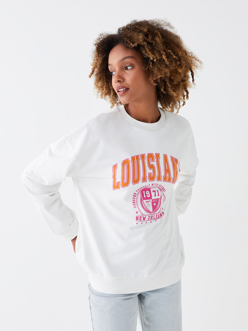LCW ECO Crew Neck Printed Long Sleeve Oversize Women's