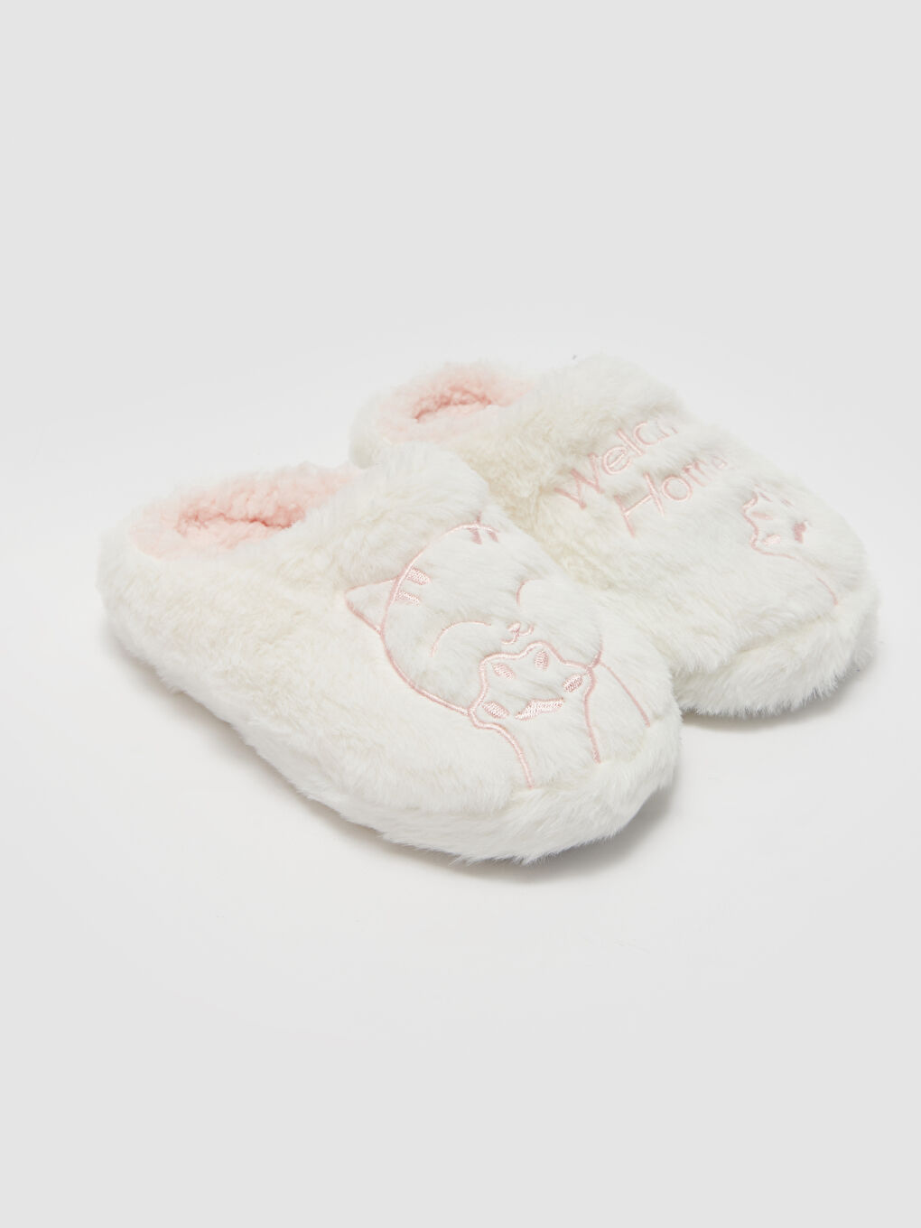 Papuci de casă pentru fete cu broderie pisică