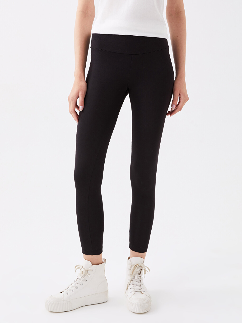 Elasticated Waist Plain Interlock Women's Leggings-3