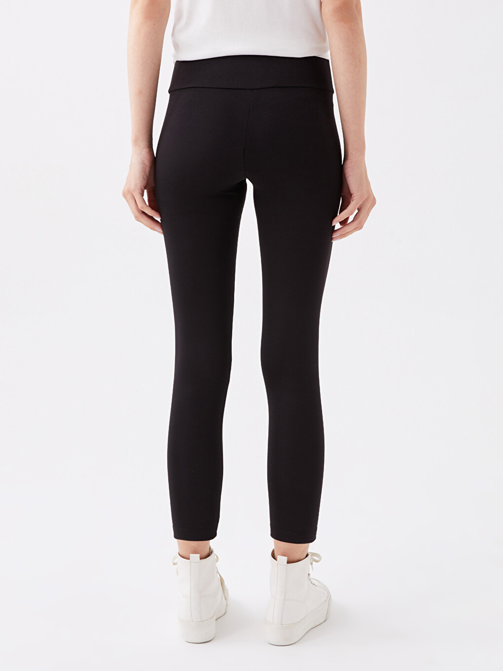 Elasticated Waist Plain Interlock Women's Leggings-4