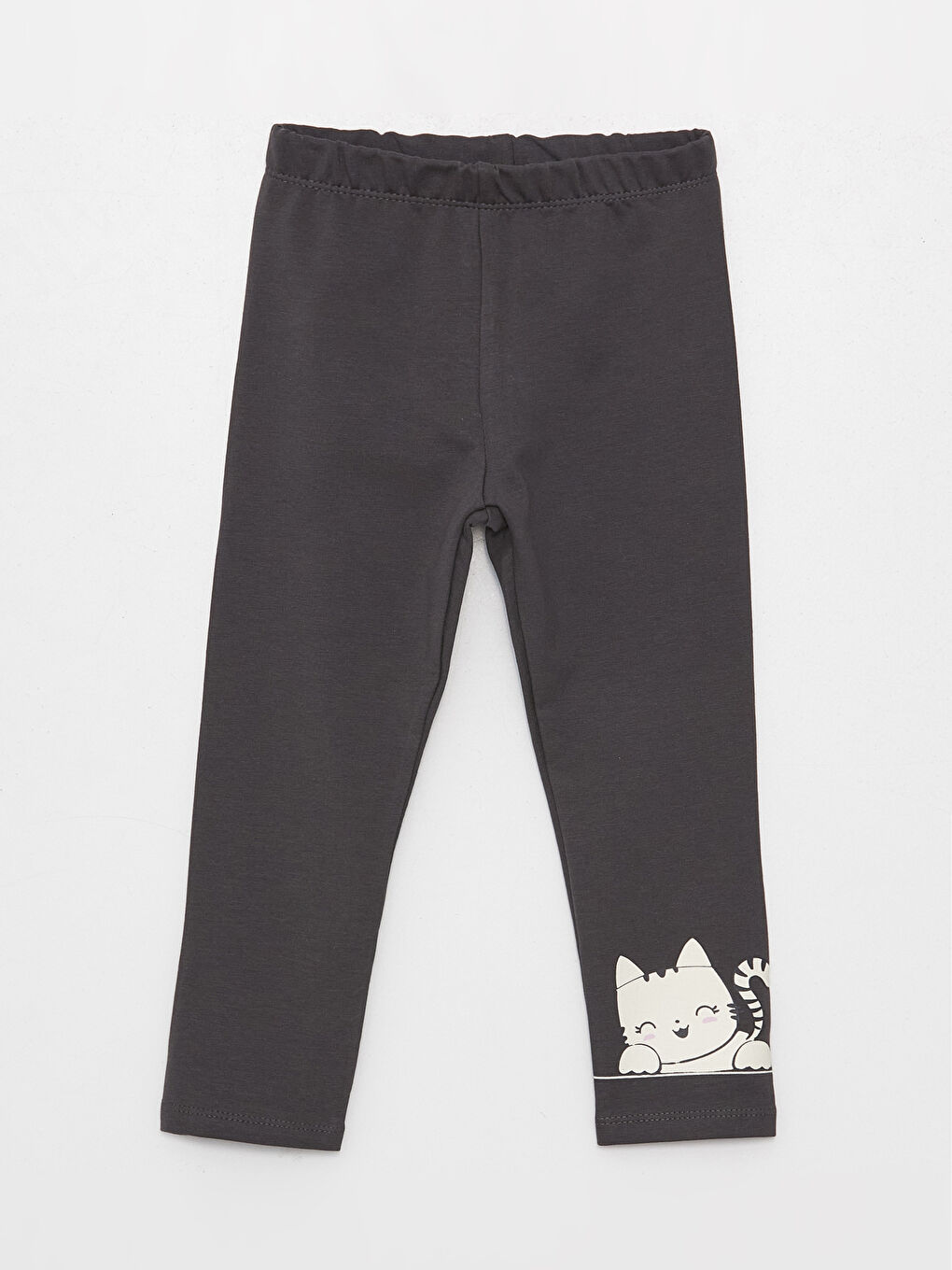 Antrasit Beli Lastikli Baskılı Kız Bebek Tayt