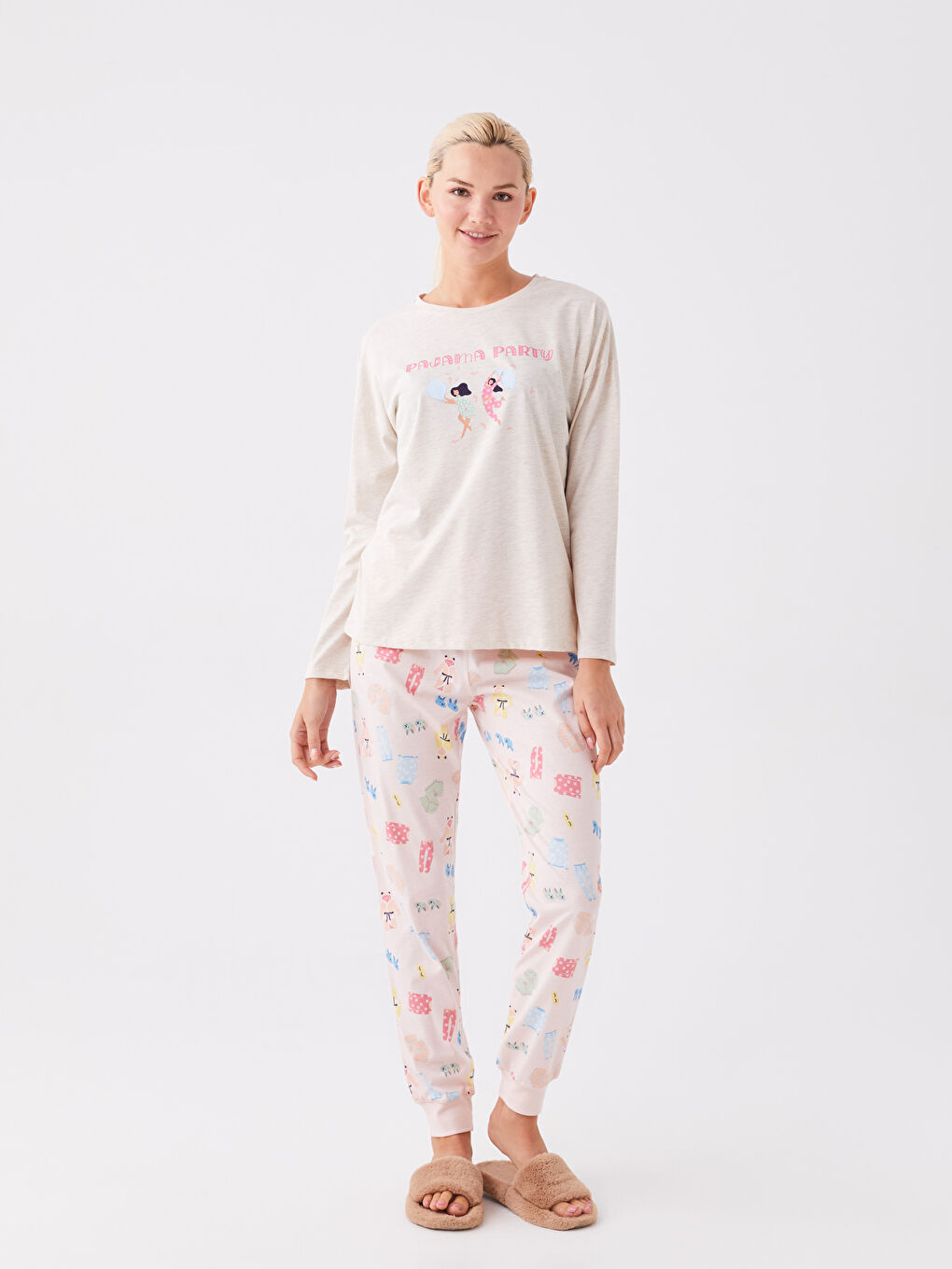 Rundhalsausschnitt Bedruckt Langarm Pyjama-Set für Damen