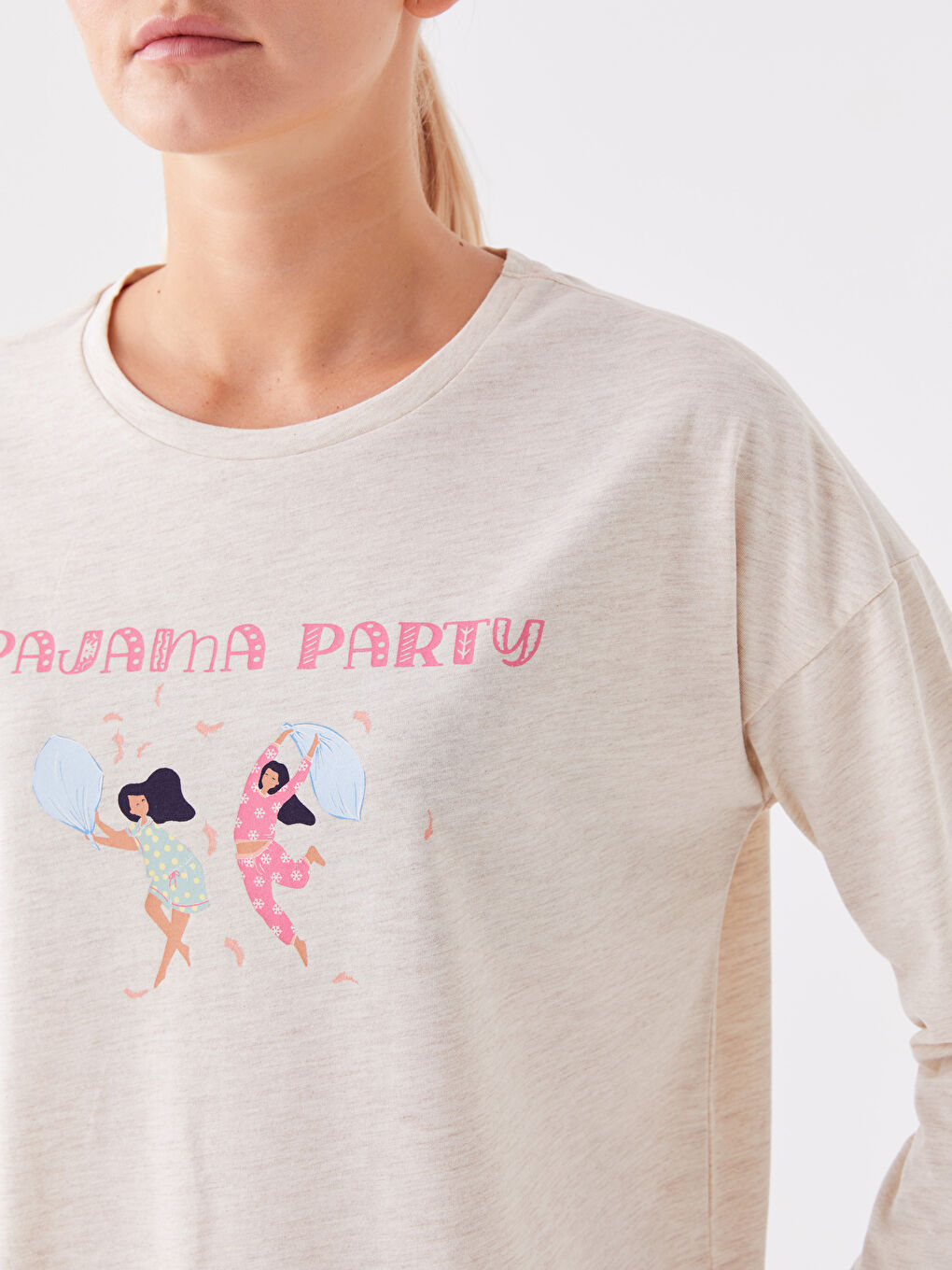 Rundhalsausschnitt Bedruckt Langarm Pyjama-Set für Damen-2