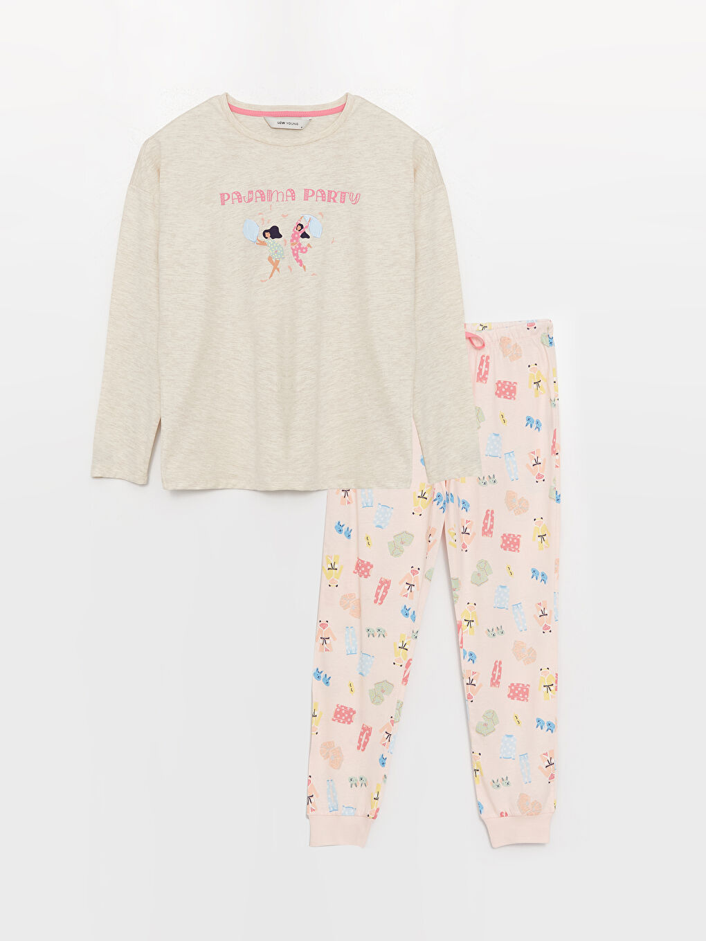 Rundhalsausschnitt Bedruckt Langarm Pyjama-Set für Damen-4