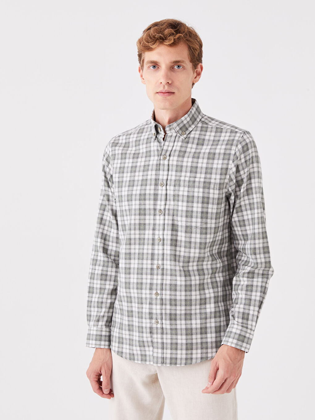 Yeşil Regular Fit Uzun Kollu Ekose Erkek Gömlek