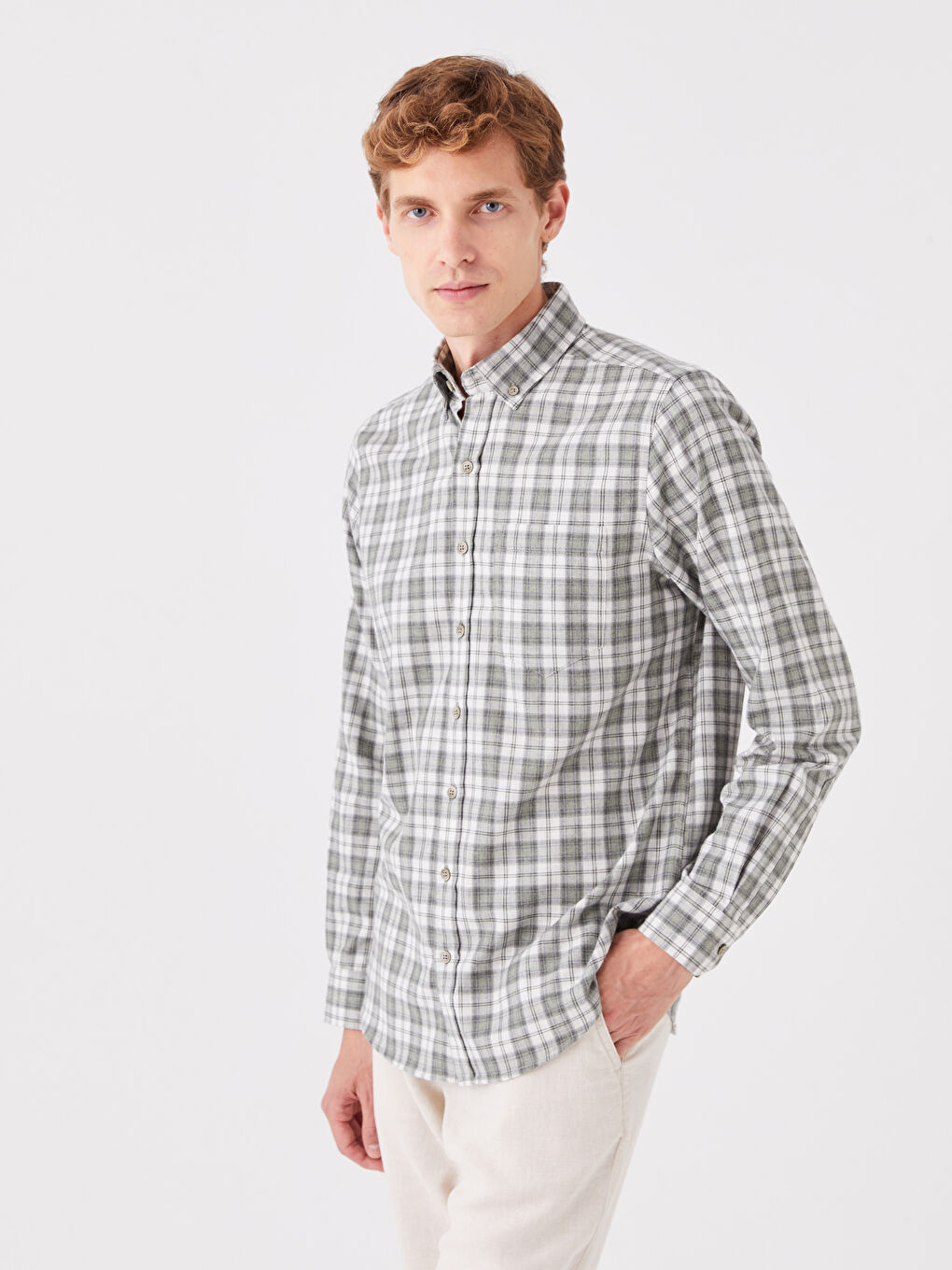 Yeşil Regular Fit Uzun Kollu Ekose Erkek Gömlek-1