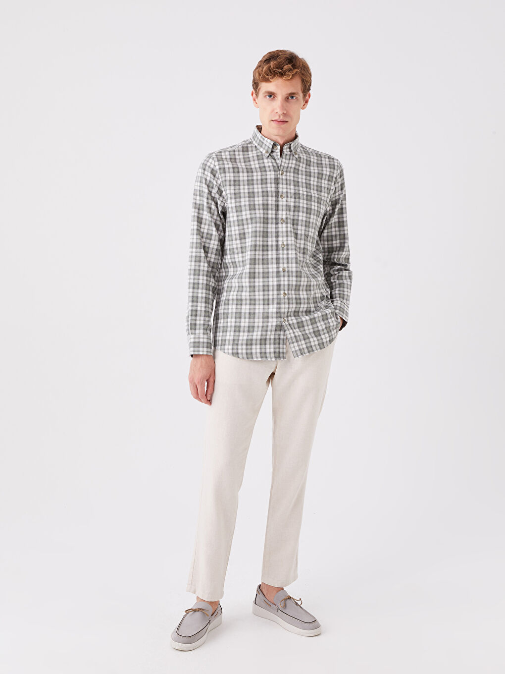 Yeşil Regular Fit Uzun Kollu Ekose Erkek Gömlek-2