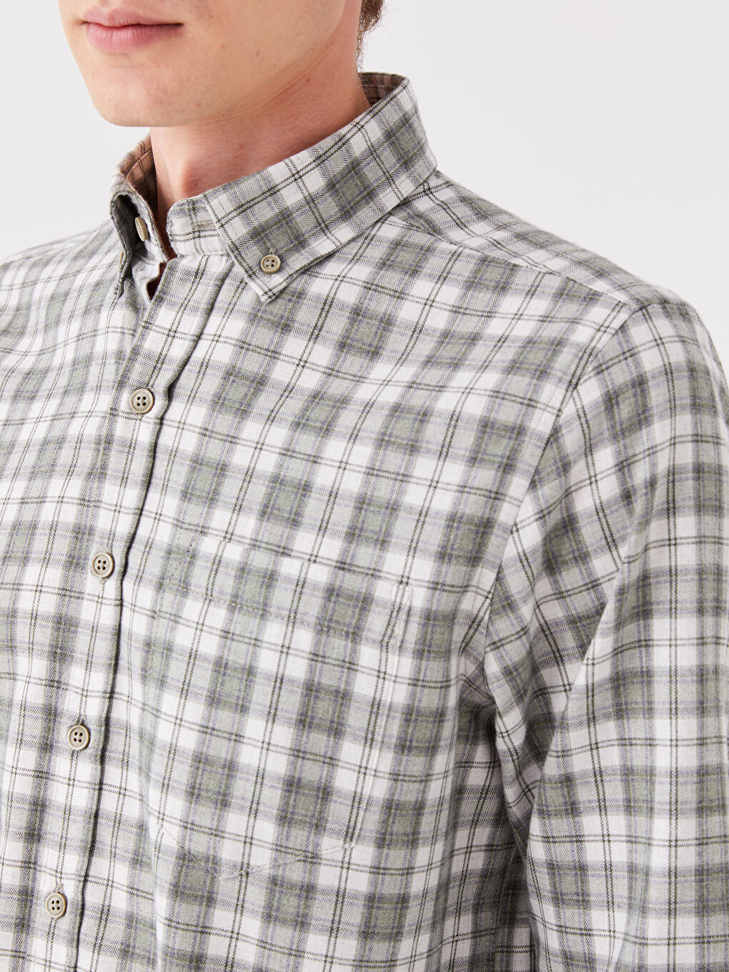 Yeşil Regular Fit Uzun Kollu Ekose Erkek Gömlek-3