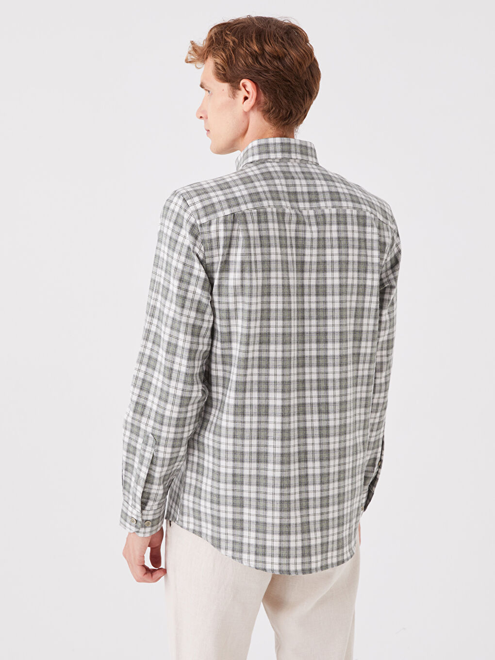 Yeşil Regular Fit Uzun Kollu Ekose Erkek Gömlek-4