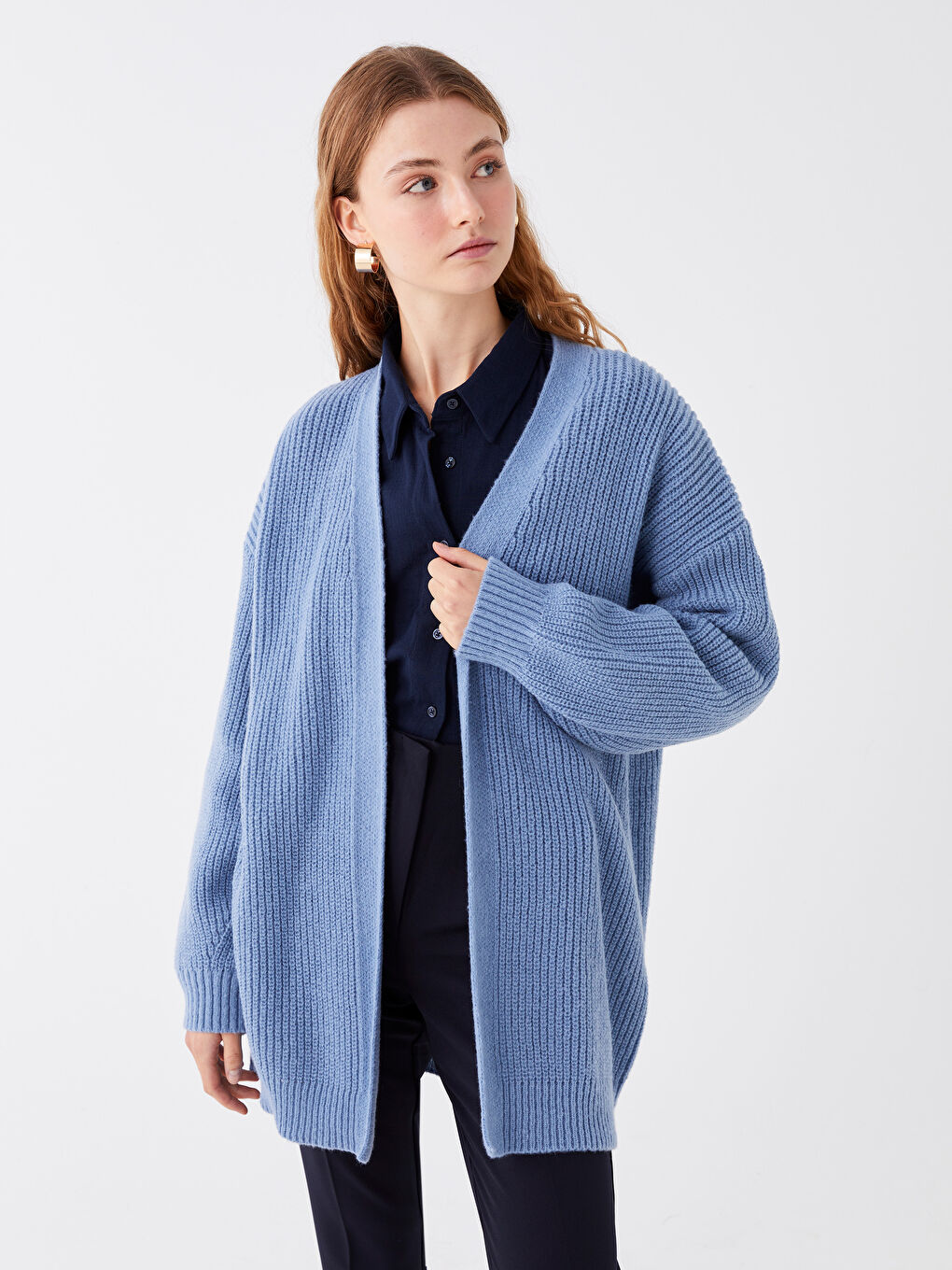 Shawl Collar Plain Long Sleeve Women's Knitwear Cardigan-1