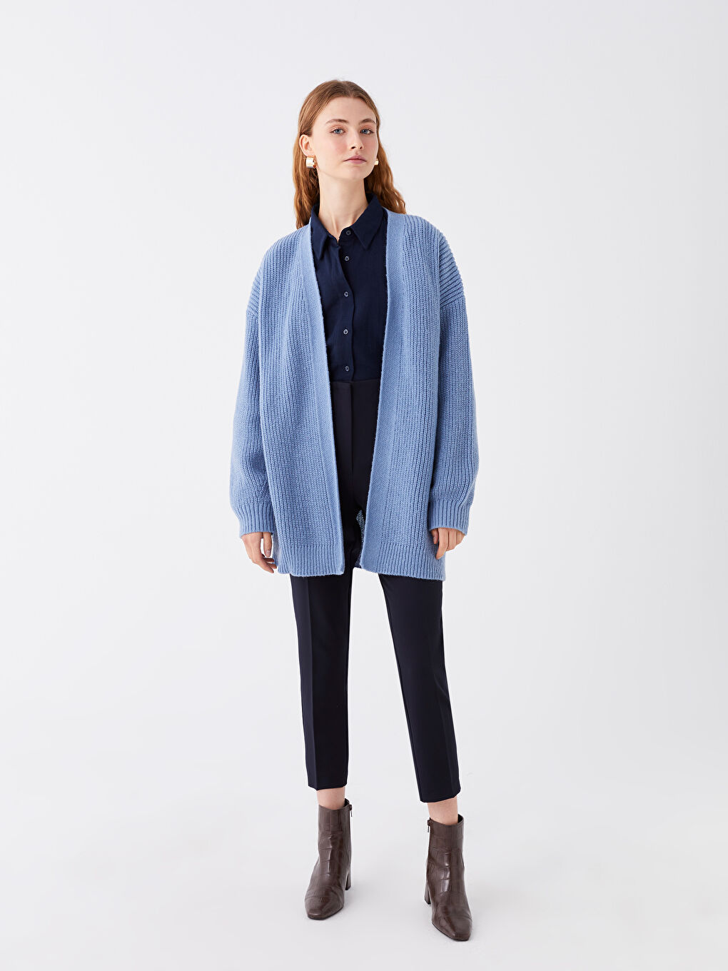 Shawl Collar Plain Long Sleeve Women's Knitwear Cardigan-2