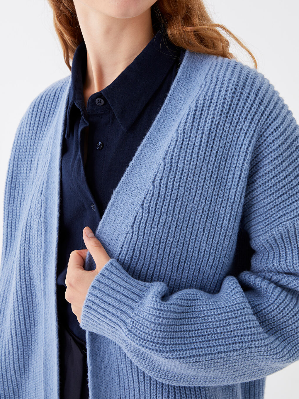Shawl Collar Plain Long Sleeve Women's Knitwear Cardigan-3
