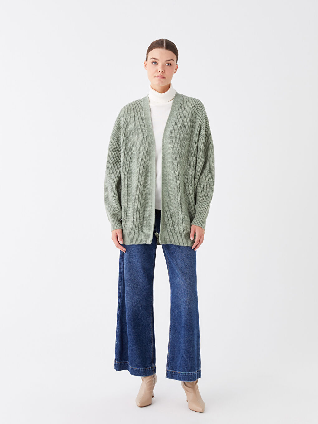 Shawl Collar Plain Long Sleeve Women's Knitwear Cardigan-2