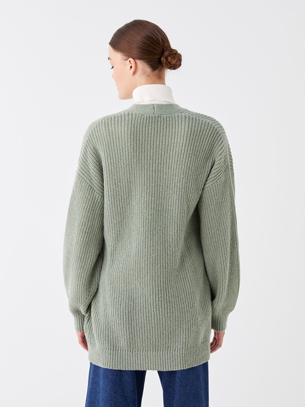 Shawl Collar Plain Long Sleeve Women's Knitwear Cardigan-4