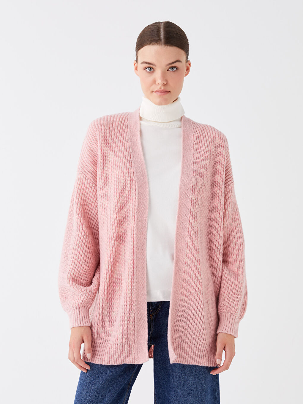 LCW Modest كارديجان نسائي محبوك بأكمام طويلة وبياقة شال -W3BY08Z8-VEV