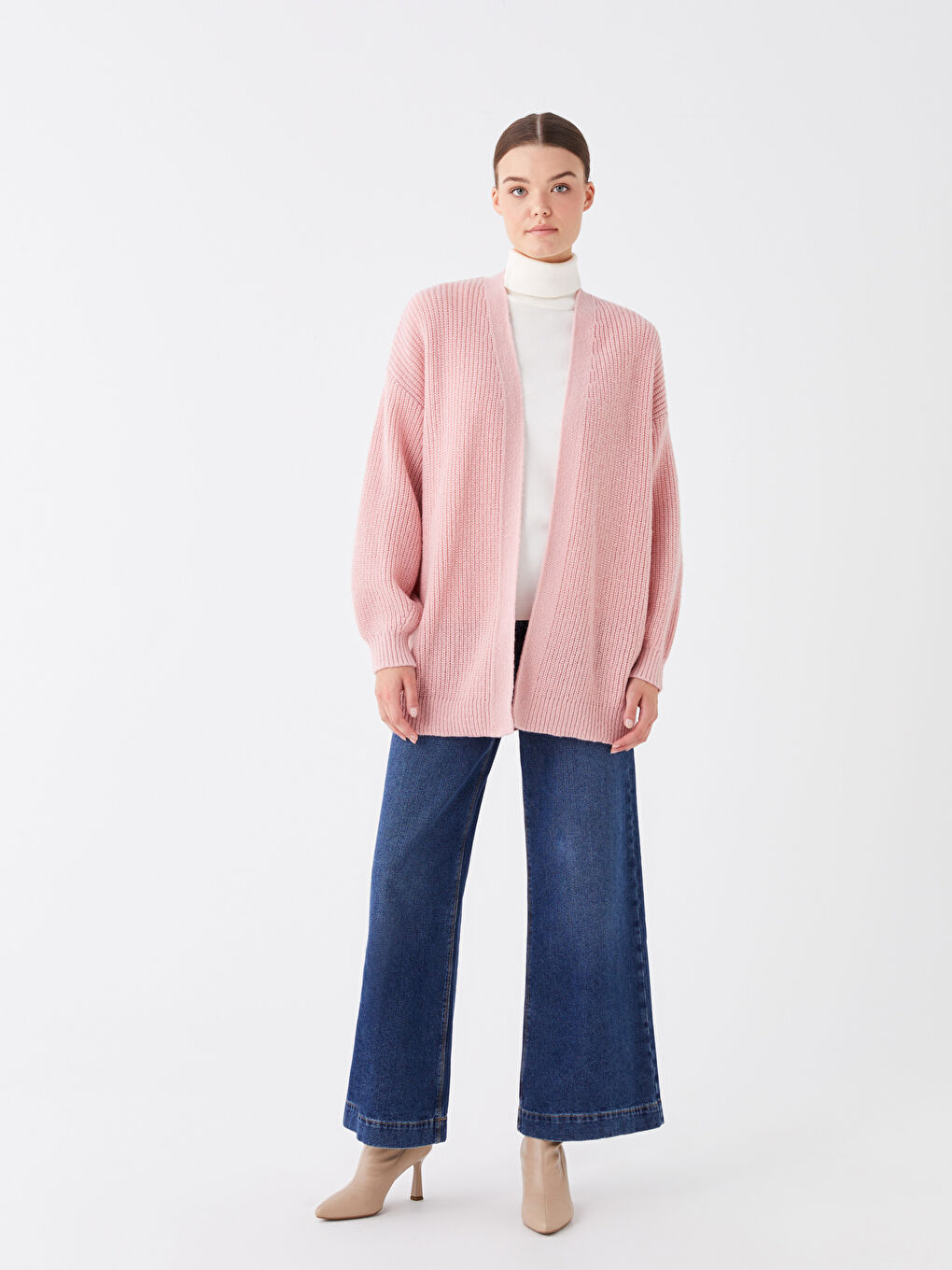 LCW Modest كارديجان نسائي محبوك بأكمام طويلة وبياقة شال -W3BY08Z8-VEV