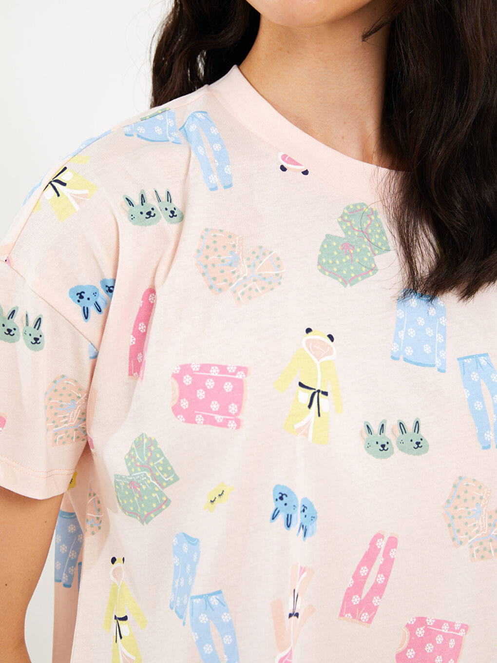 Crew Neck Printed Short Sleeve Women's Nightdress-3