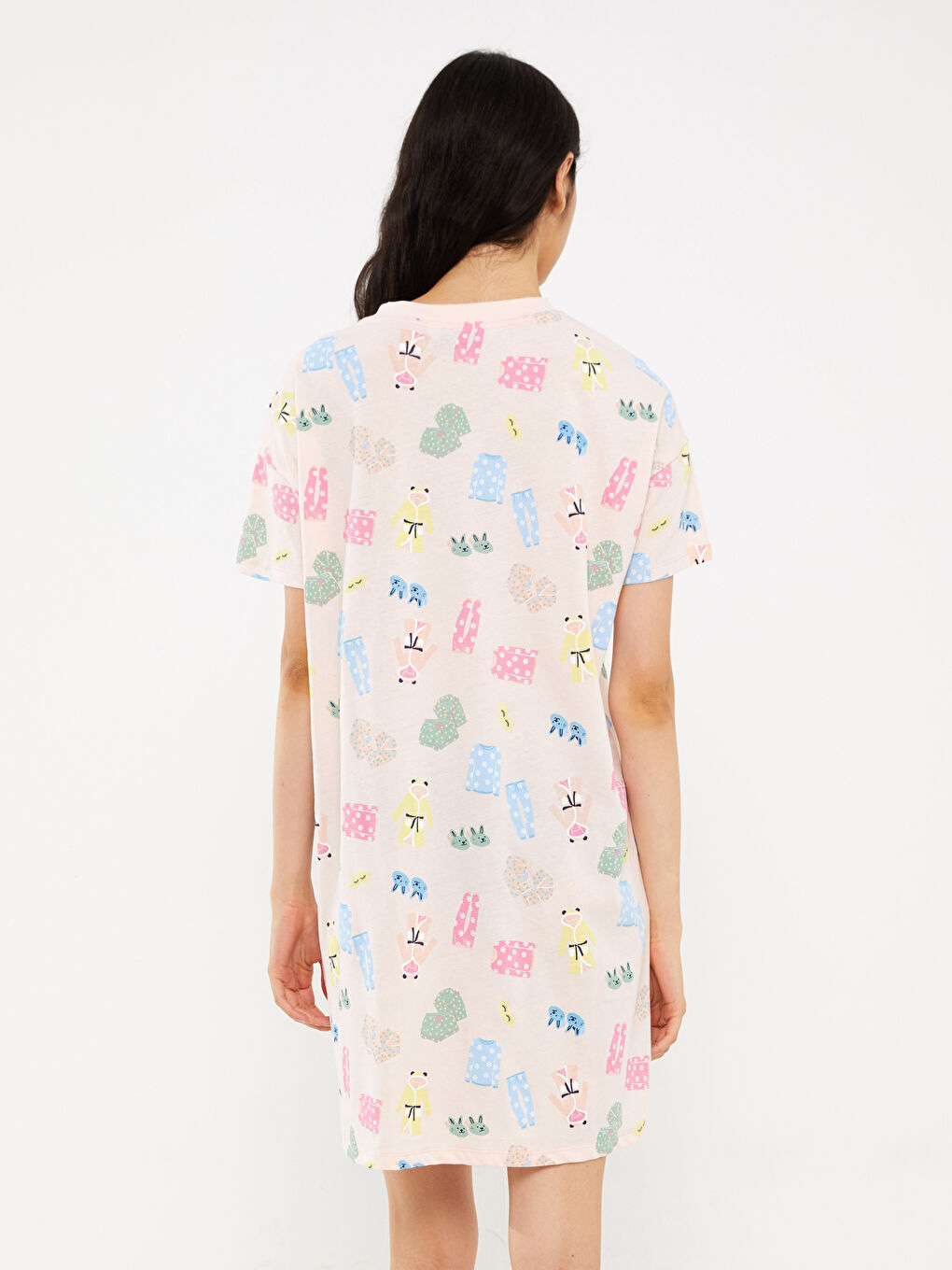 Crew Neck Printed Short Sleeve Women's Nightdress-4