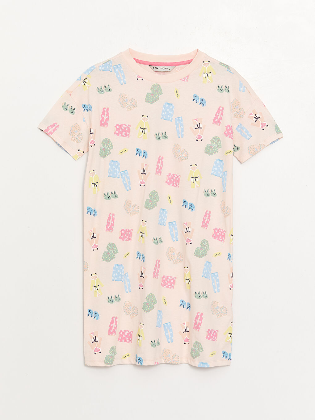 Crew Neck Printed Short Sleeve Women's Nightdress-5