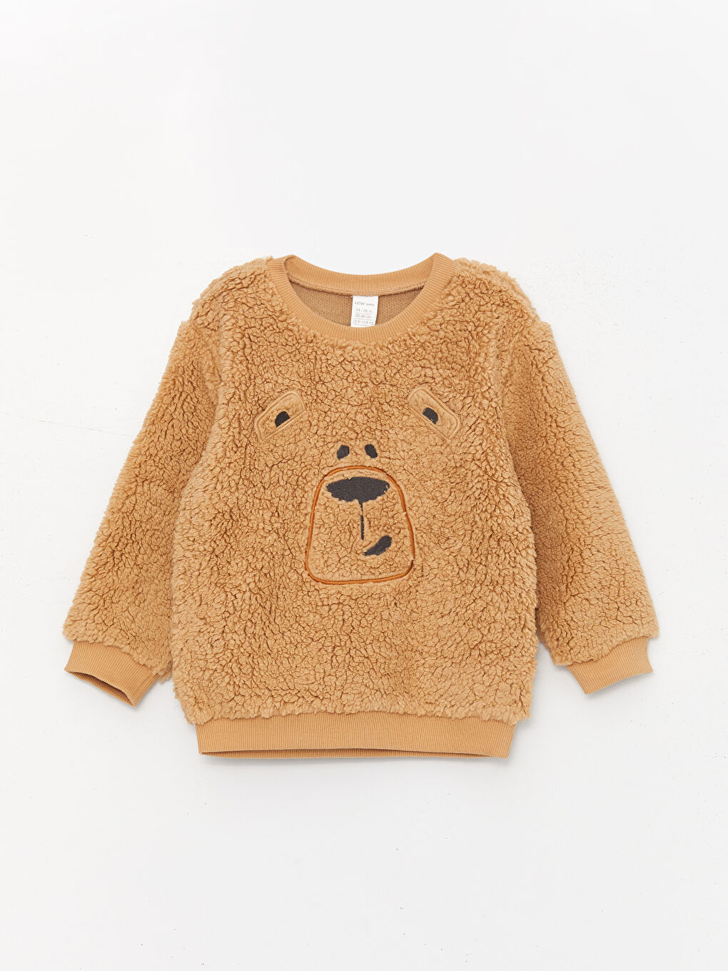 LCW baby Koyu Bej Bisiklet Yaka Uzun Kollu Nakış Detaylı Pelüş Erkek Bebek Sweatshirt - 3