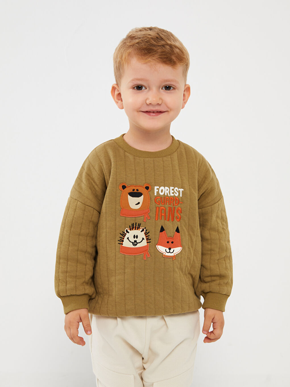 LCW baby Açık Haki Bisiklet Yaka Uzun Kollu Erkek Bebek Sweatshirt