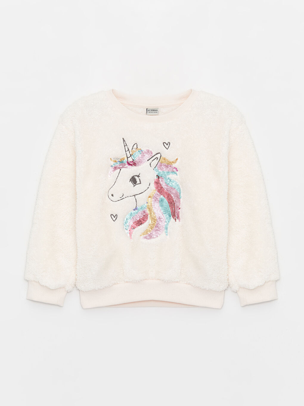 LCW Kids Uçuk Pembe Bisiklet Yaka Pul İşlemeli Pelüş Kız Çocuk Sweatshirt - 3