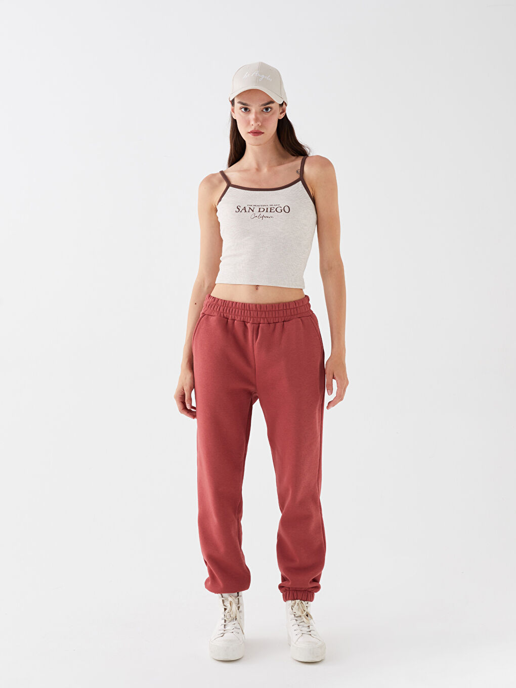 Kahverengi Kadın Beli Lastikli Düz Jogger Eşofman Altı-1