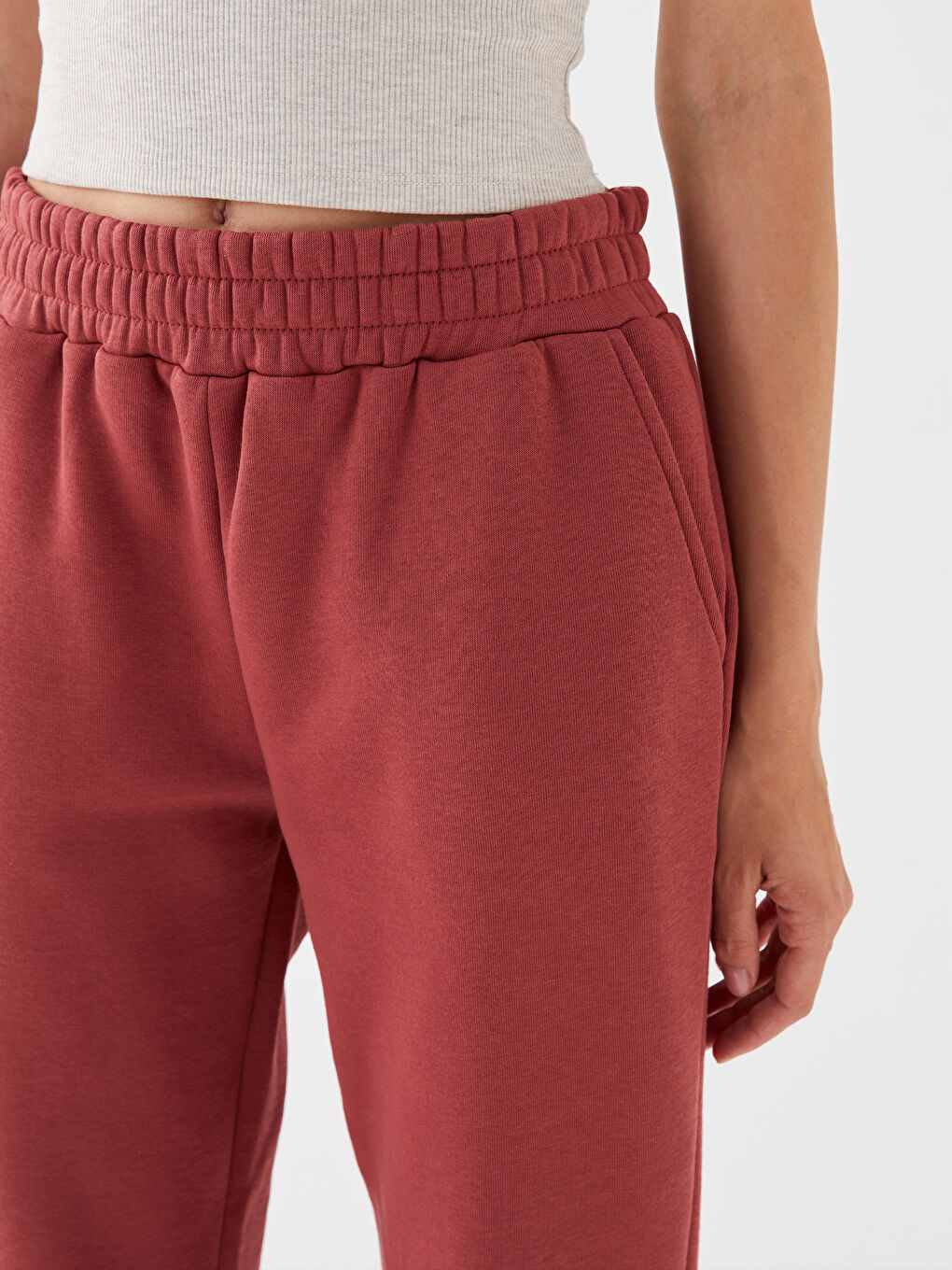 Kahverengi Kadın Beli Lastikli Düz Jogger Eşofman Altı-2