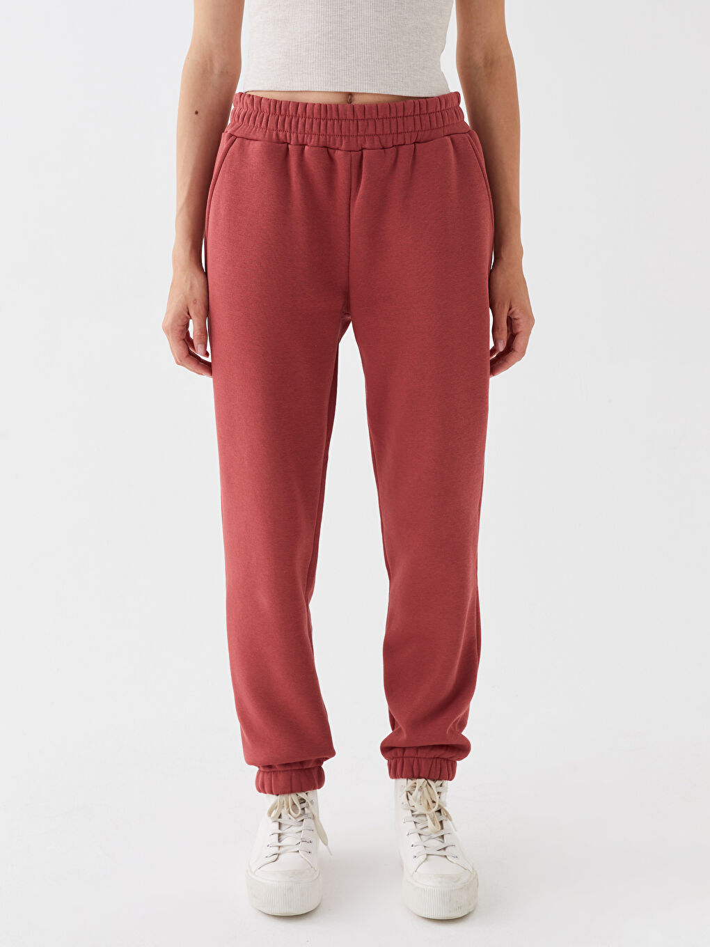 Kahverengi Kadın Beli Lastikli Düz Jogger Eşofman Altı-3