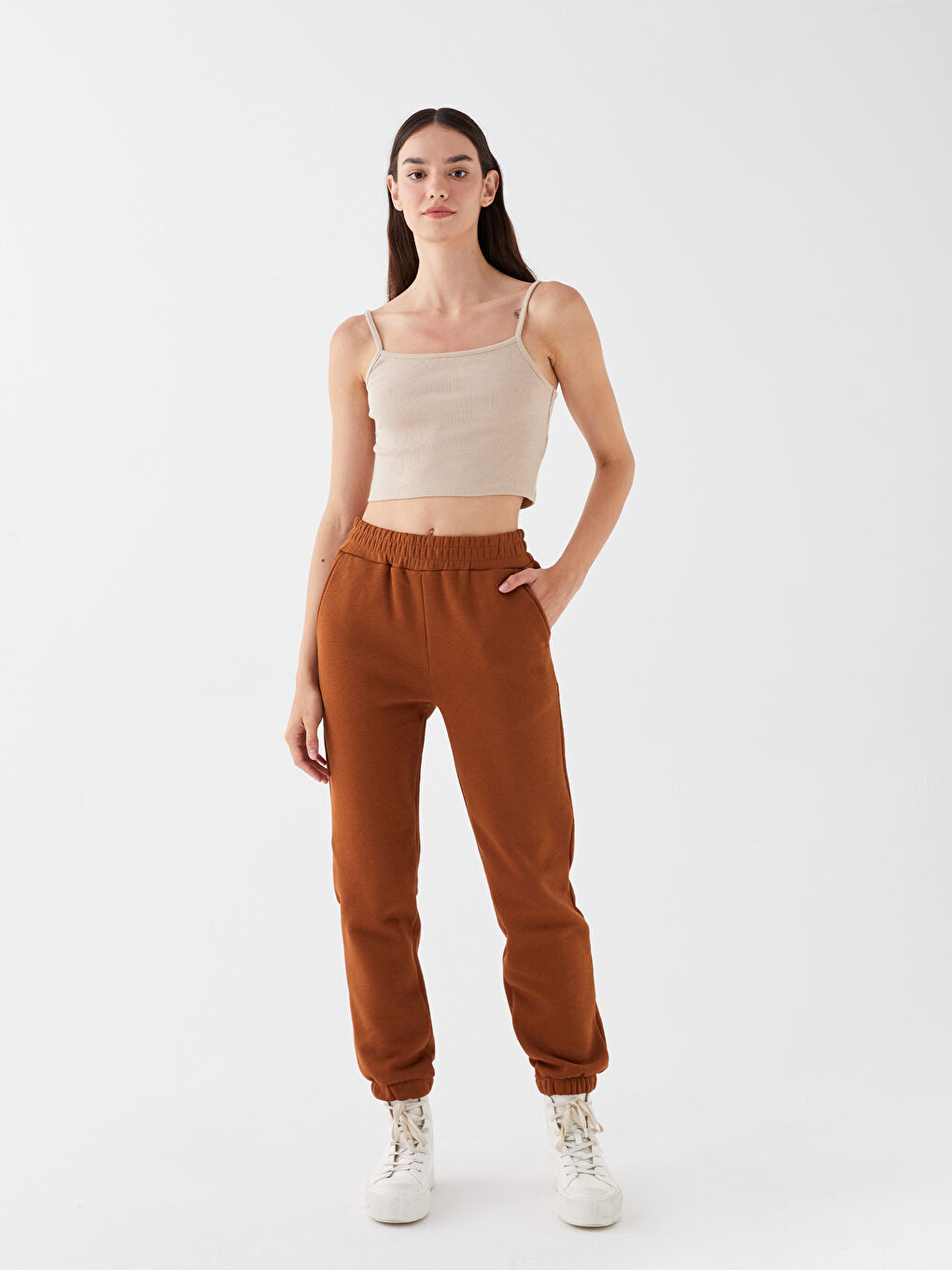 Women's Elasticated Waist Plain Jogger Sweatpants