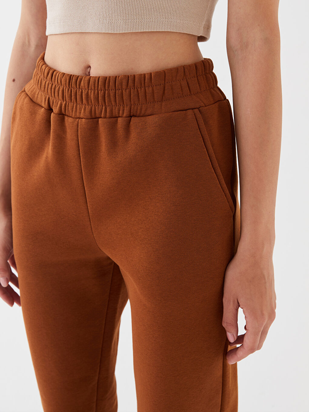 Women's Elasticated Waist Plain Jogger Sweatpants-2