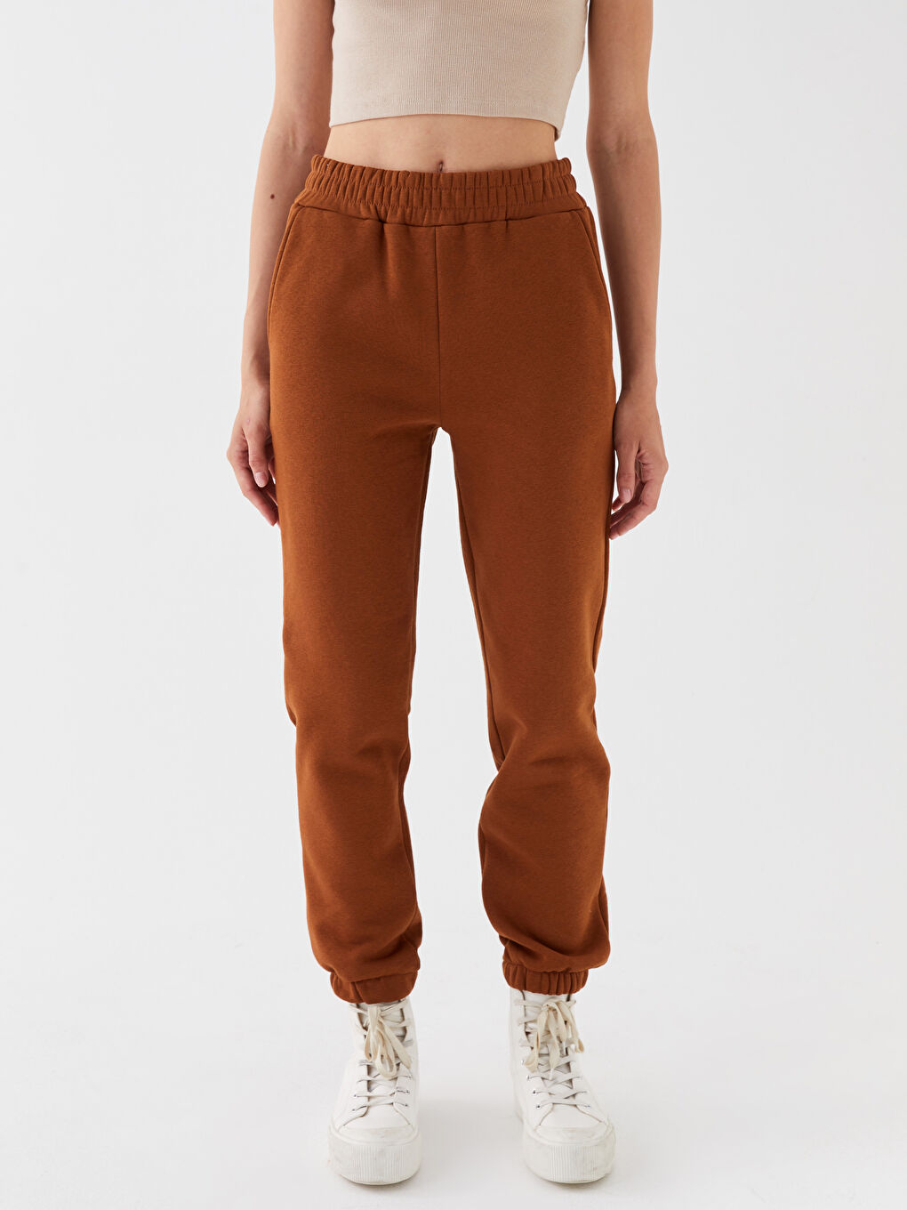 Women's Elasticated Waist Plain Jogger Sweatpants-3