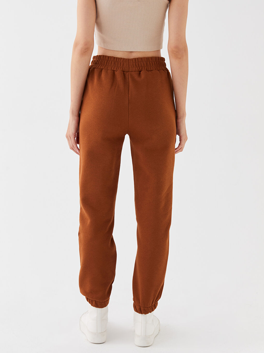 Women's Elasticated Waist Plain Jogger Sweatpants-4