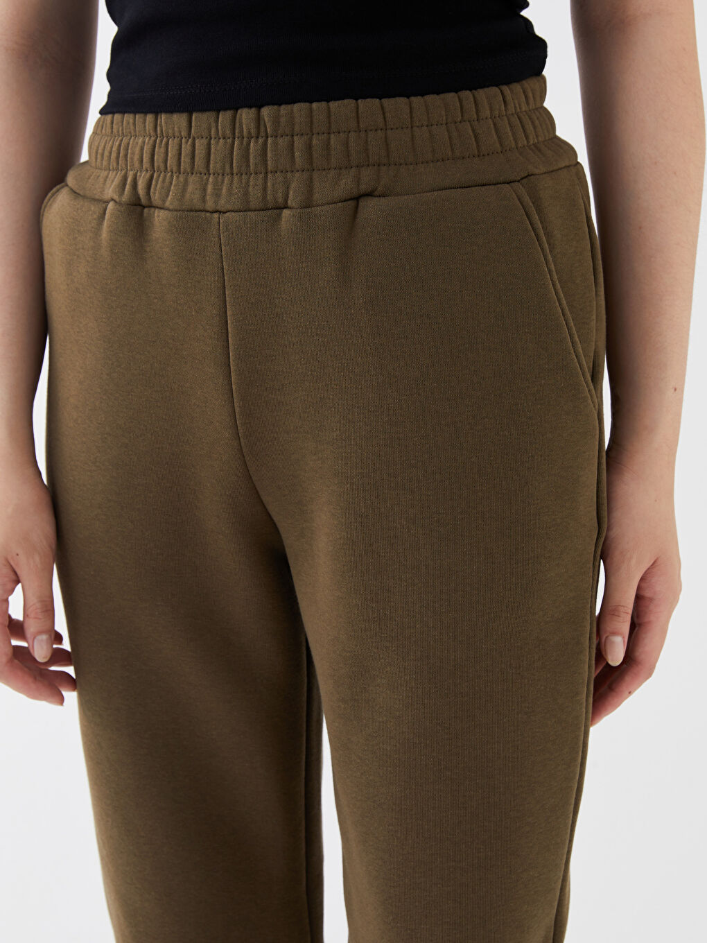 Haki Kadın Beli Lastikli Düz Jogger Eşofman Altı-1